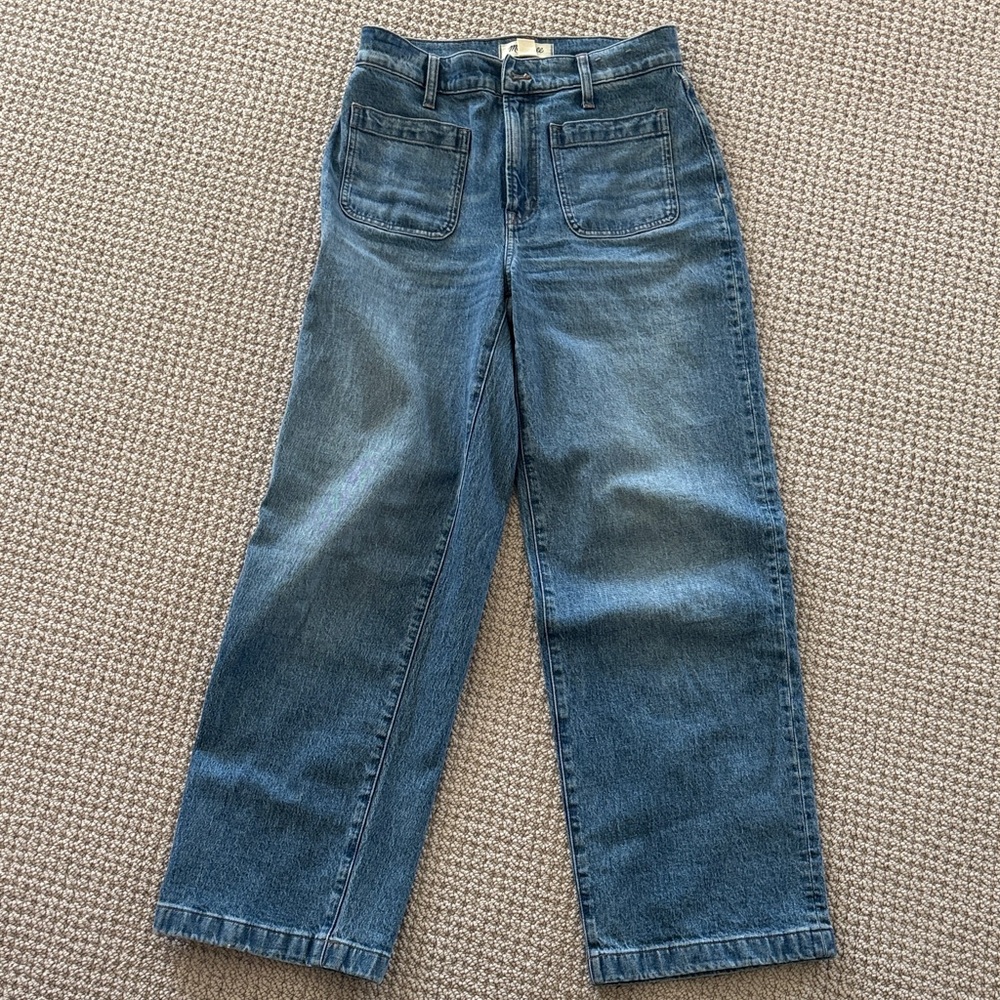 Madewell Wide Leg Flare Jeans in Medium Blue Denim